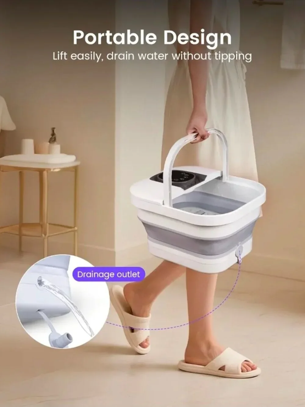Collapsible Foot Spa with Heat, Bubbles, 24-Level Temp Control, Red Light, Timer